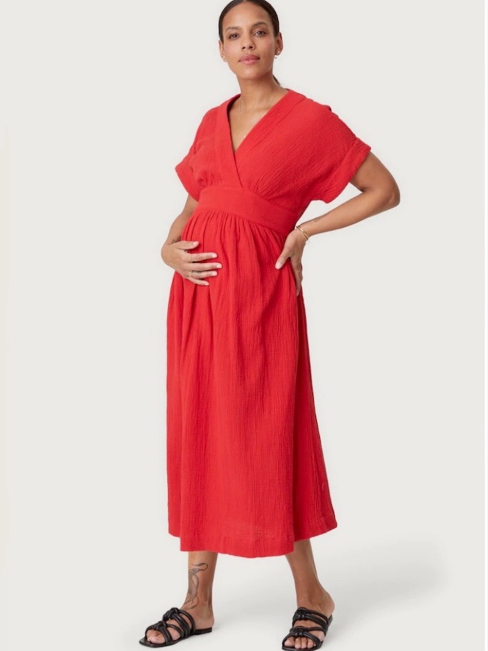 Hatch Carolina Gauze Midi Dress Red Maternity Size 2 (M 6/8) Baby Bump